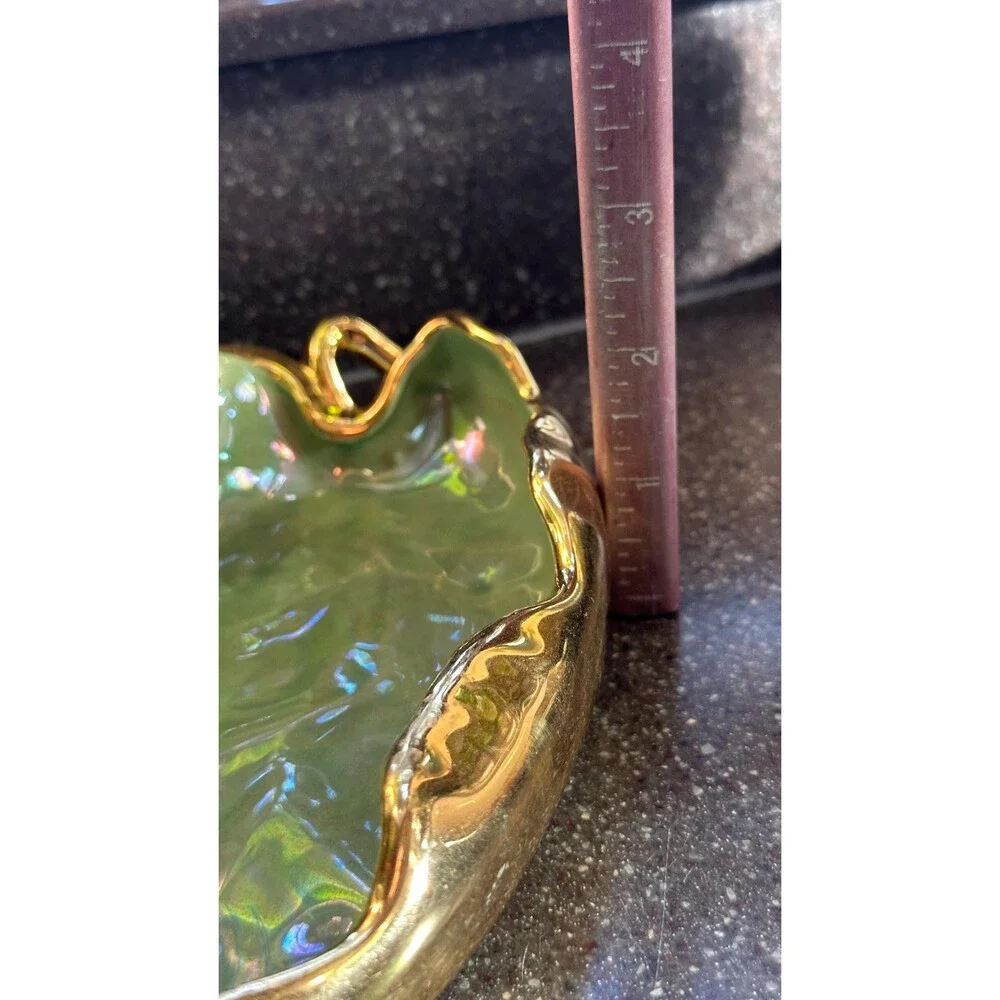 Vintage Leaf Dish Green & Gold | Botanical Trinket Tray | Cottagecore Jewelry Ho